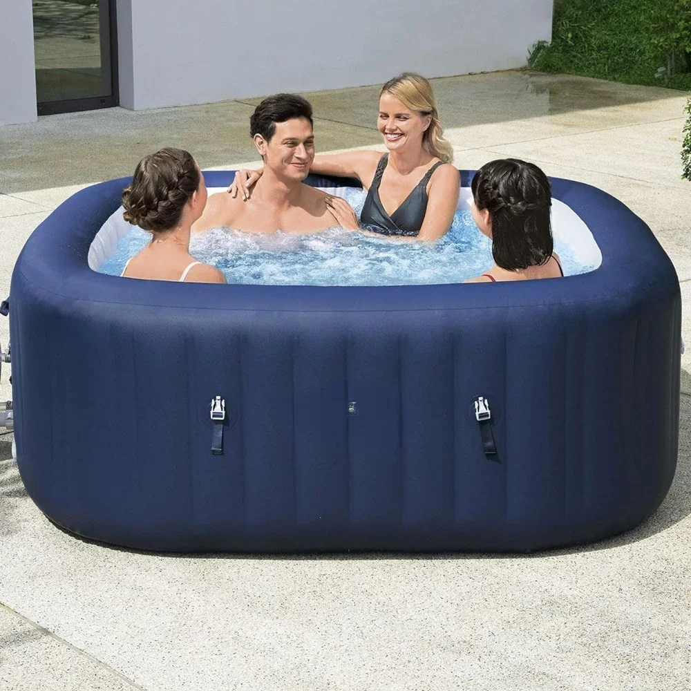 4 To 6 Person Inflatable Hot Tub Square Portable Outdoor Spa With 140 AirJets And Energy Saving Cover，inflatable Pool