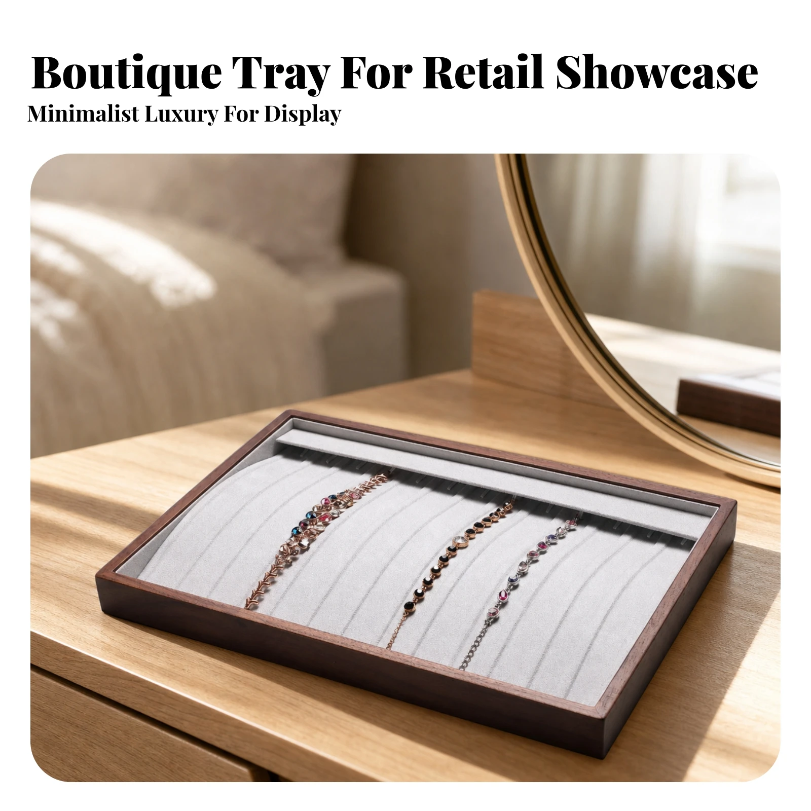 Necklace Display Tray Rectangular Necklace Organizer Tray Slim Premium for Dressing Table, Boutique