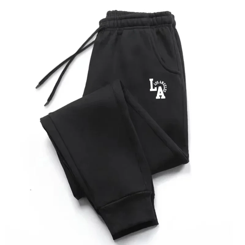 Men Casual Sports Sweatpants Los Angeles Letter Print Jogger Trousers Elastic Drawstring Waist Ankle‑cuffed Gym Daily Wear Pants