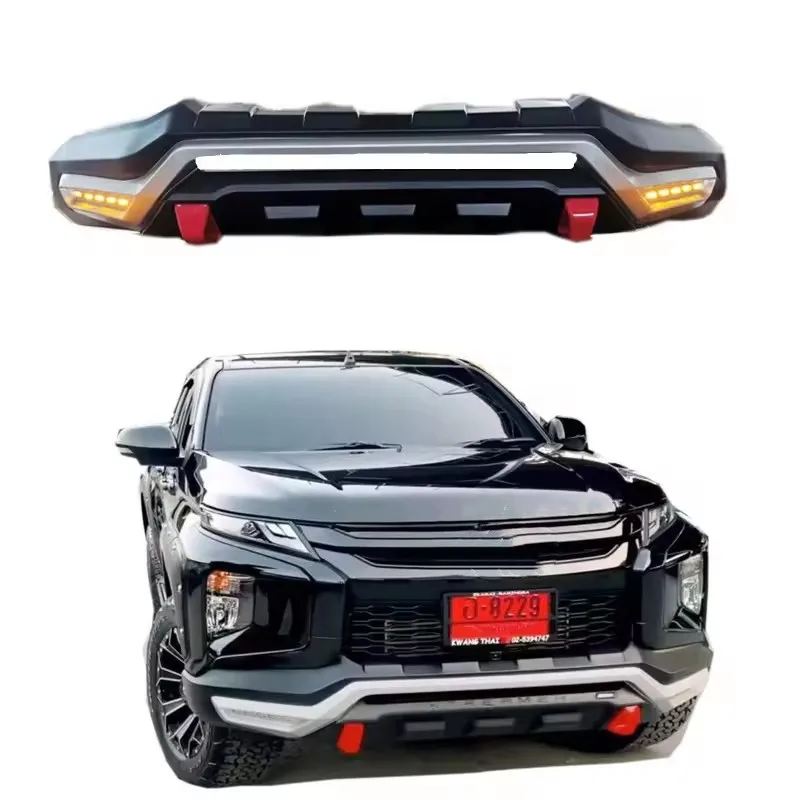 

KLT Body Kit Front Bull Bar Aftermarket ABS Plastic Front Black+Red Bumper With Led For Mitsubishi Triton L200 2019 2020 2021