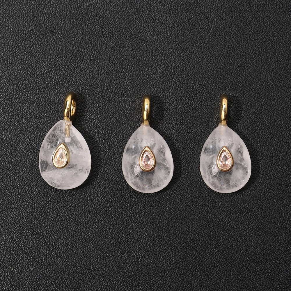 1 Stück Wassertropfen-Kristallstein-Anhänger mit eingelegtem winzigem Zirkon, goldener Anhänger in Tropfenform für die Schmuckherstellung, Halskette, DIY-Zubehör – Detail 18