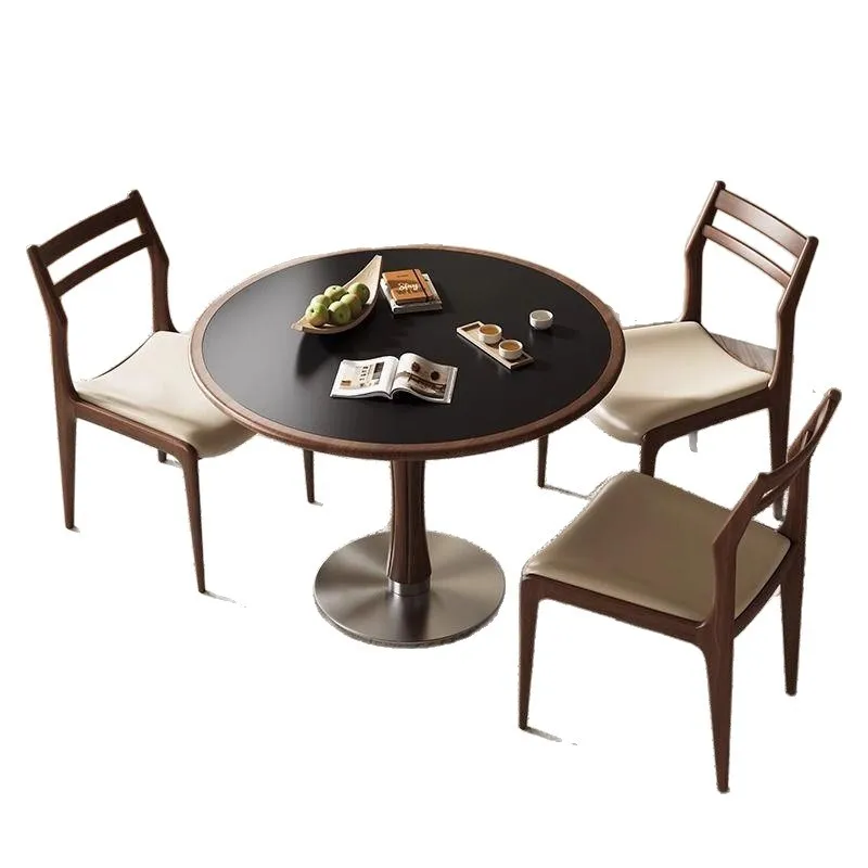 Nordic solid wood round table rock slab dining table retro living room dining room home modern simple small apartment round