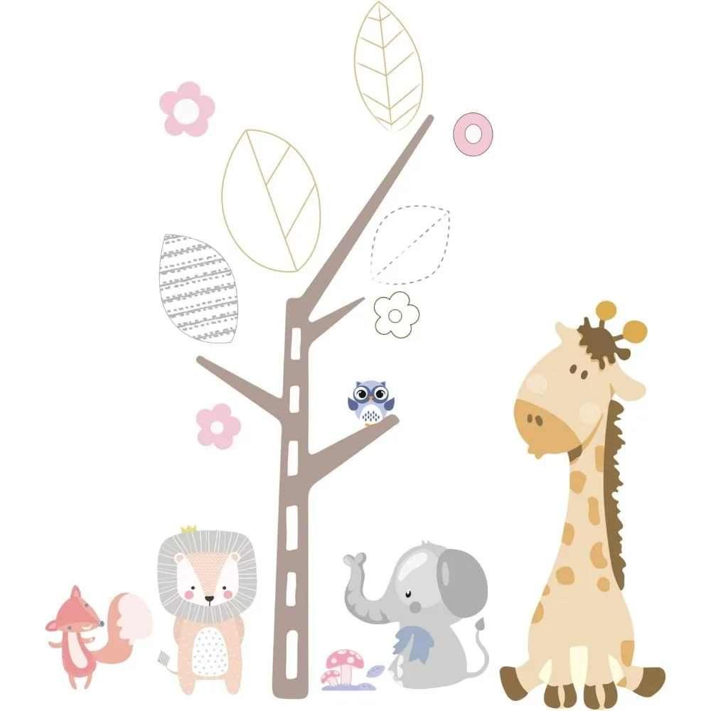 

2 Sheets/Set PVC Wall Sticker Forest Theme Giraffe Elephant Lion Fox Pattern Cartoon Wall Decals Vinyl Wall Decal for Play