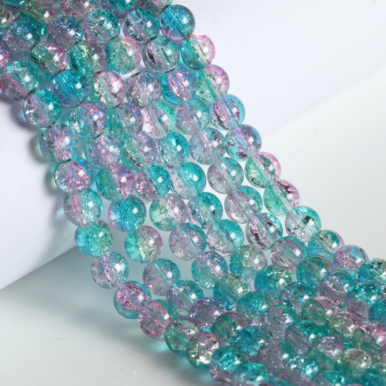 640pcs 10mm Lake Green Violet Two Tone Cracked Glass Round Beads For Jewelry Bracelet Necklace Making Accessories Bead Wholesale