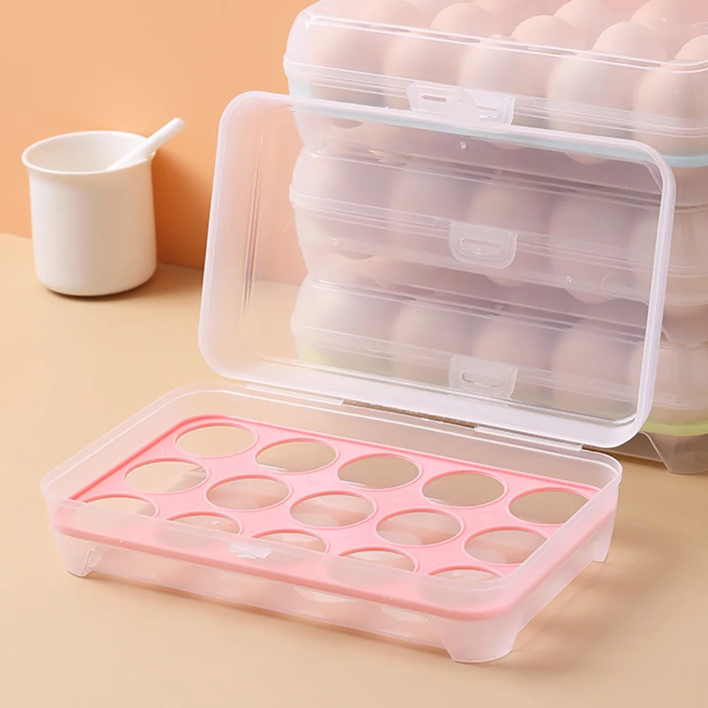 15Grid Egg Storage Box Egg Box Tray With Lid Drawer Kitchen Household Egg Tray Storage Box Dispenser Refrigerator Egg Holder