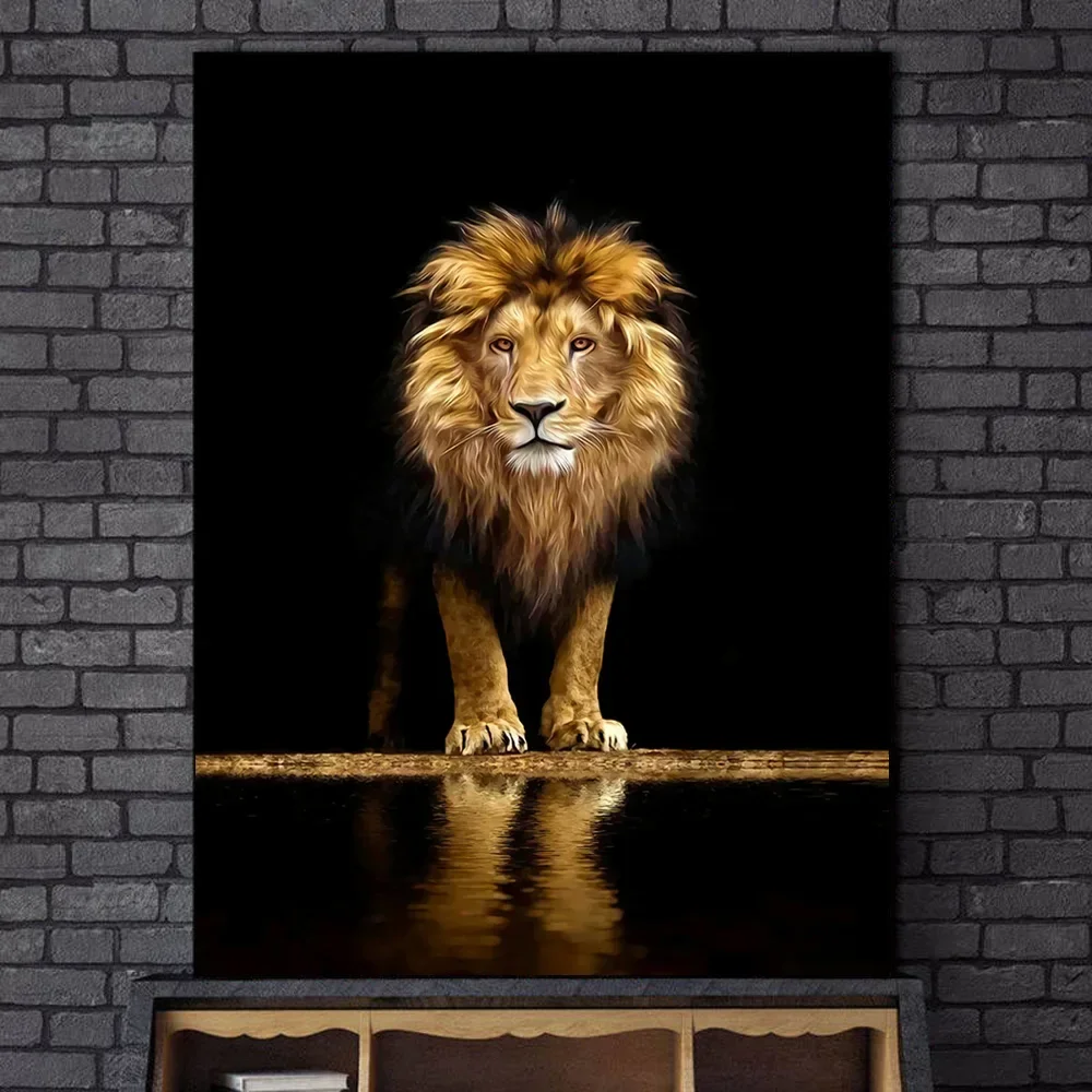 1PCS frameless Canvas paintingClassic Vintage Animal Wall Art, Wild African Lion in The Dark, HD Canvas Printed Poster, Home Liv