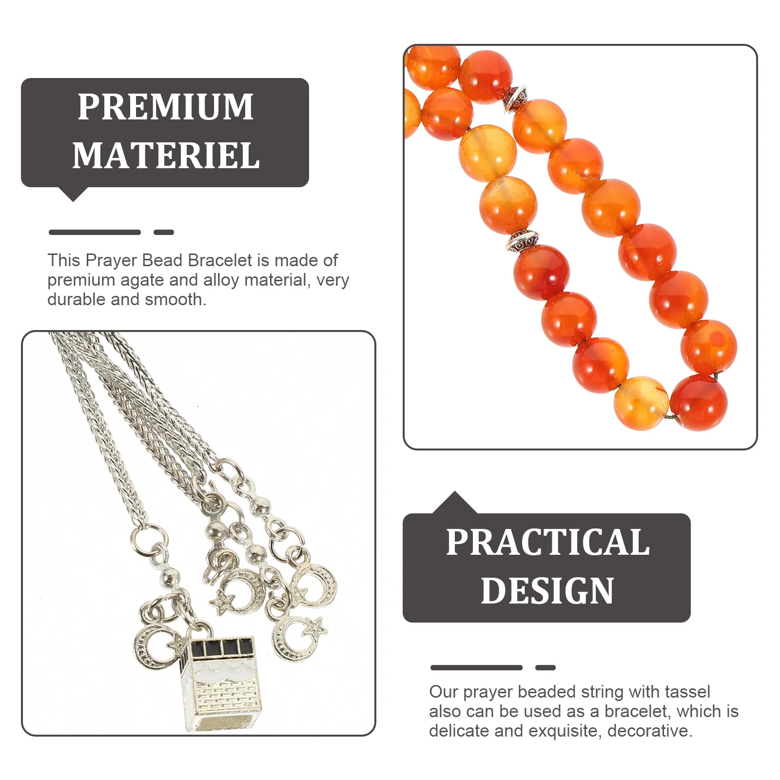 Bracciale con perline di agata Preghiera rotonda Preghiera con corniola Lega di perline Tasbih Bracciale Rosario Decor Festival musulmano Perline fai da te