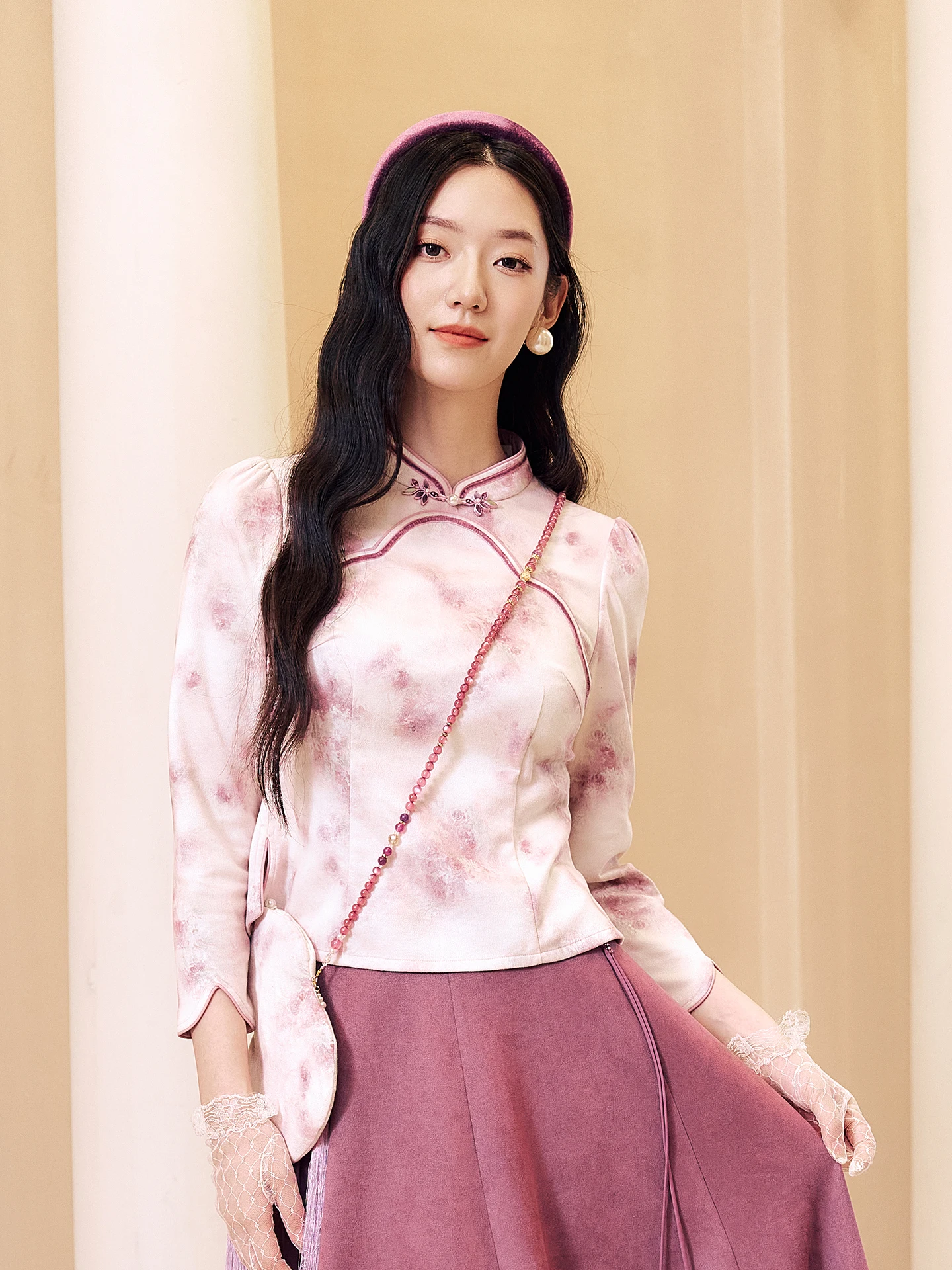 

Новая женская рубашка в китайском стиле, фиолетовая, на пуговицах, приталенная, из полиэстера, с длинным рукавом, воротником-стойкой, весна-осень, маленький размер