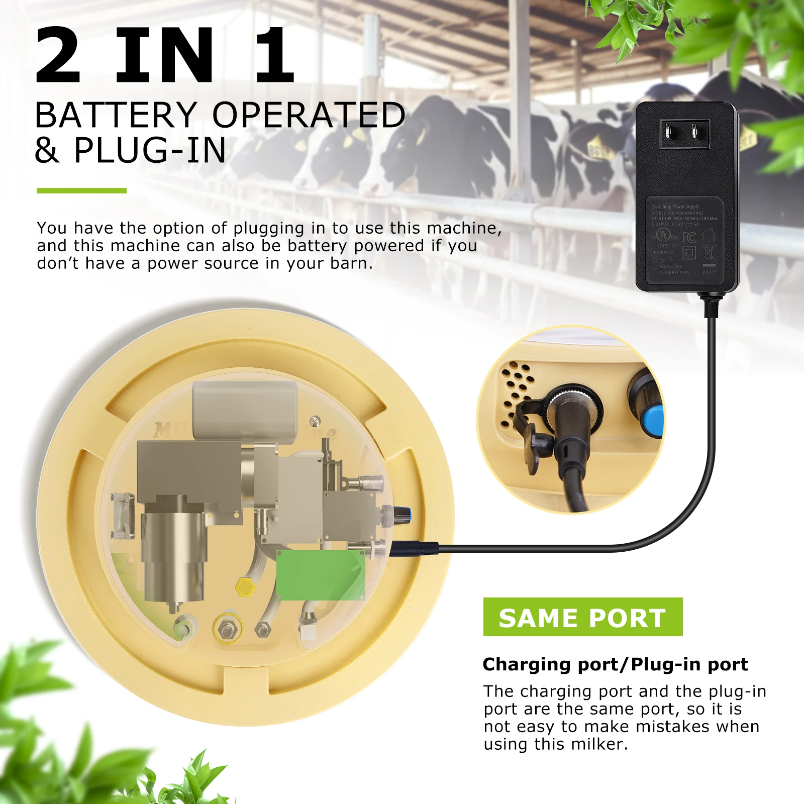 Cow Goat Milking Machine Electric Portable Stainless Steel Pulsation Home Farm Rechargeable Plug Dual Power