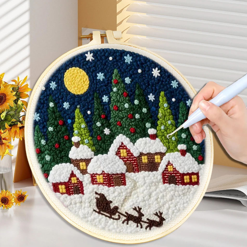 Weihnachtliches Punch-Needle-Set für Anfänger, Punch-Needle-Stickerei, Garn, Nähen, DIY-Handwerk, Magisches Tufting-Set, Weihnachtsgeschenk ﻿