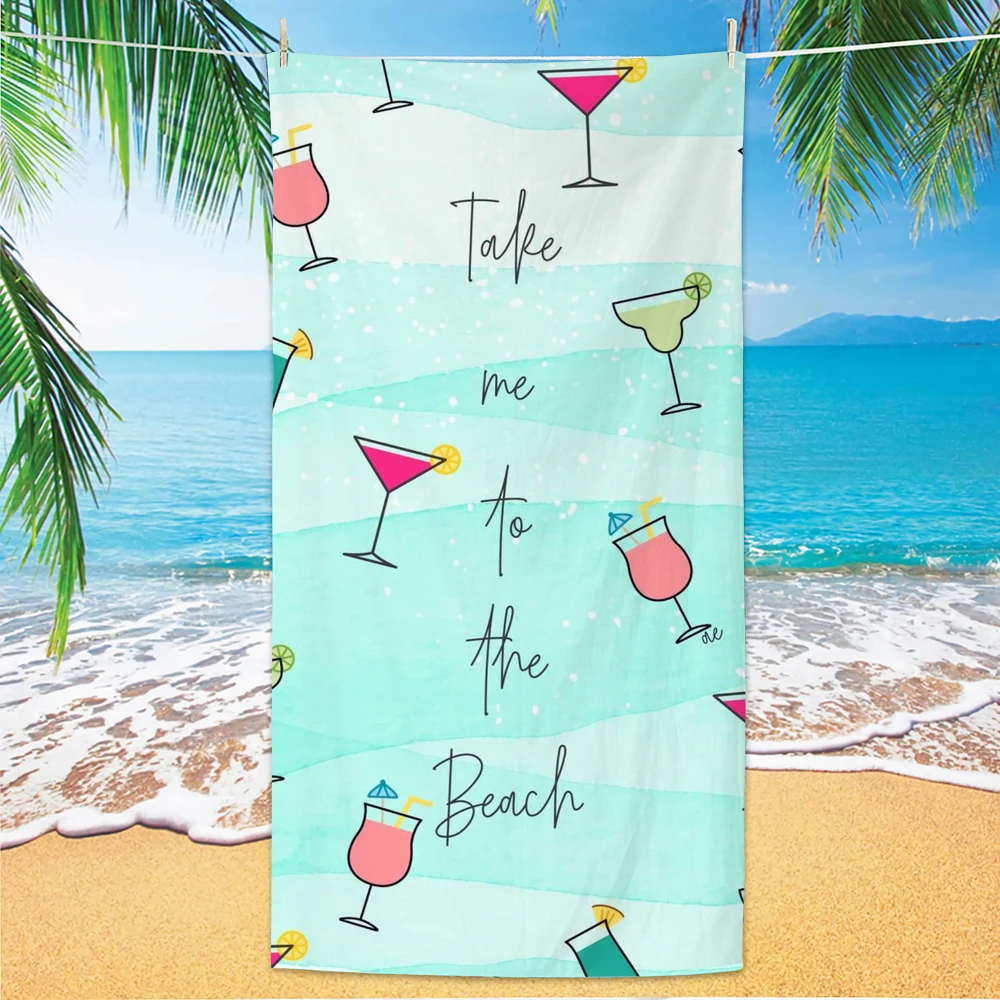 Beach Pattern Beach Towel, Digital Printing Thin Quick-Dry Anti-Sand Microfiber Lightweight for Swim, Yoga, Travel, Gym, Gift