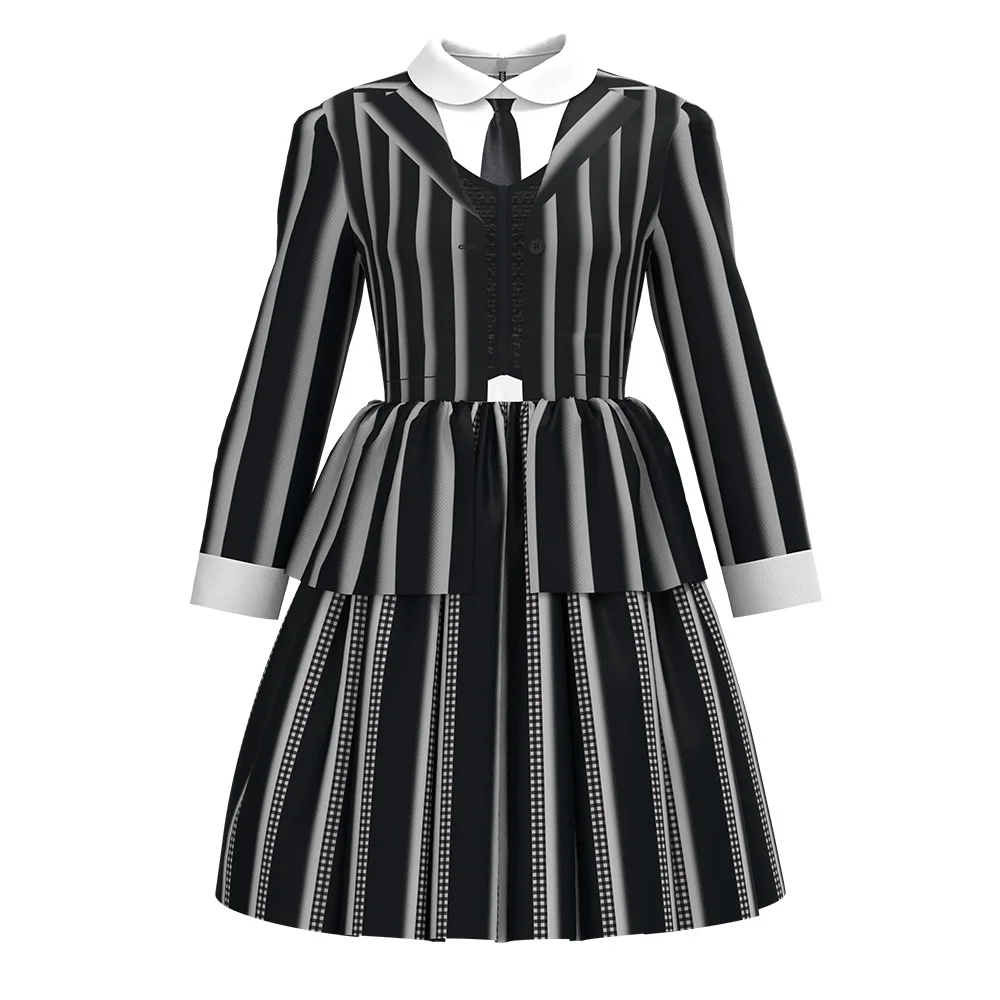 

Wednesday Adams Cosplay Costume Striped Play Dress Halloween Children's Adam's Family Main Character Fashionable Women's Wear