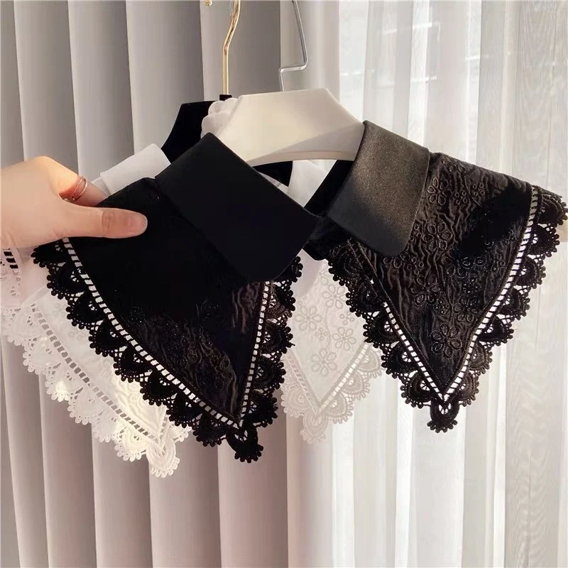 

Женская кружевная шаль из органзы с искусственным воротником в корейском стиле, летнее платье, украшение на шею, универсальный аксессуар