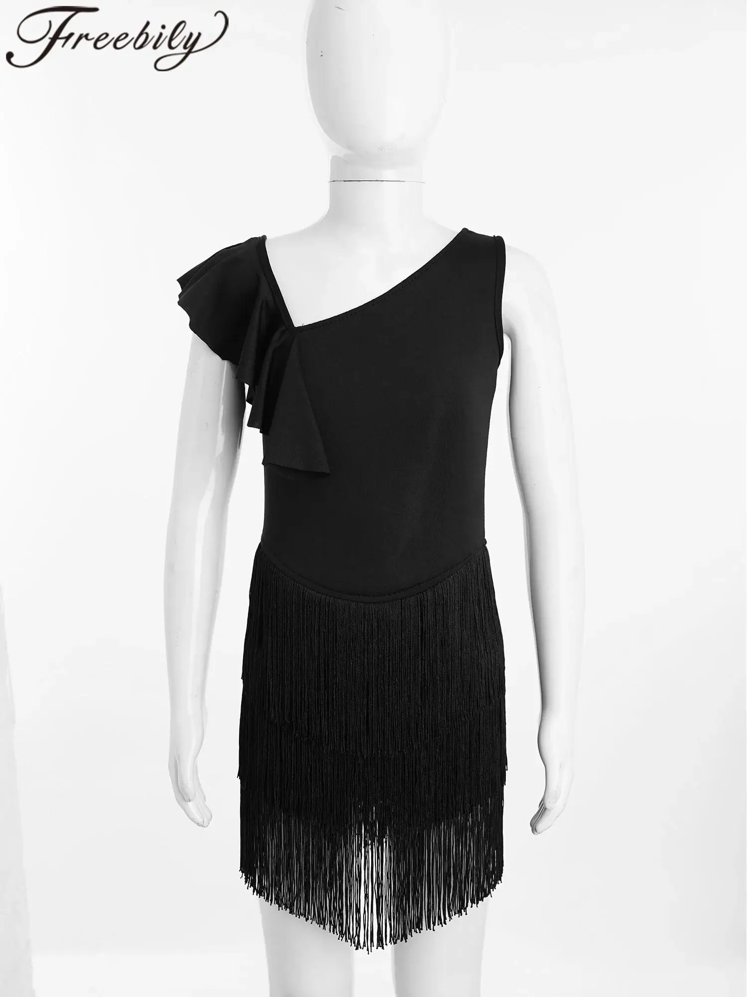 

Kids Ballroom Cha-cha Dancewear Performance Dancing Competition Ruffle Fringe Tango Dress Girls Samba Tassels Latin Dance Dress