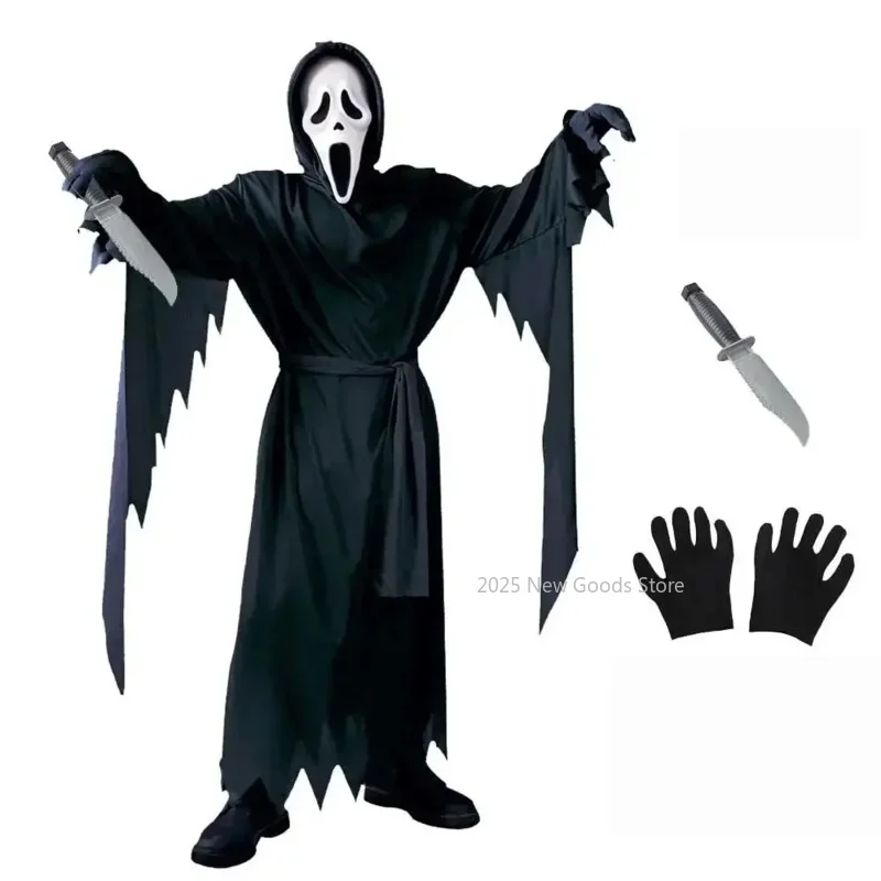 

2025 New Kids Scream Costume Children Fancy Dress Halloween Party Horror Death Ghostface Costume Boys Teens