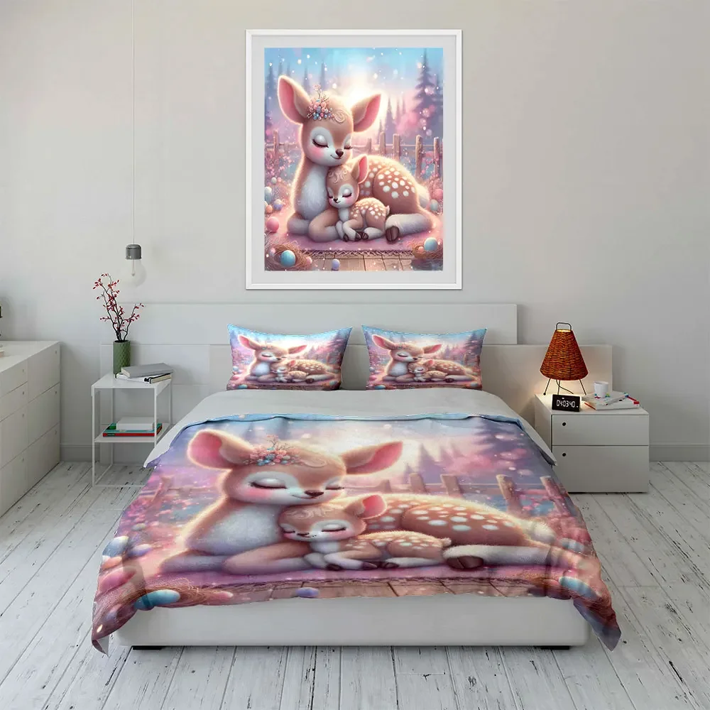 

"Deer Family Decor Set" Multiple sizes kid's and adults' bedroom Exquisite 3PC bedding set, gift
