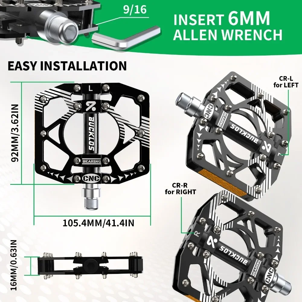 BUCKLOS CNC Fahrradpedale, DU-Lager 28 Rutschfeste Stifte Fahrradpedale, Universelle MTB Flachpedale Fahrradzubehör – Detail 5