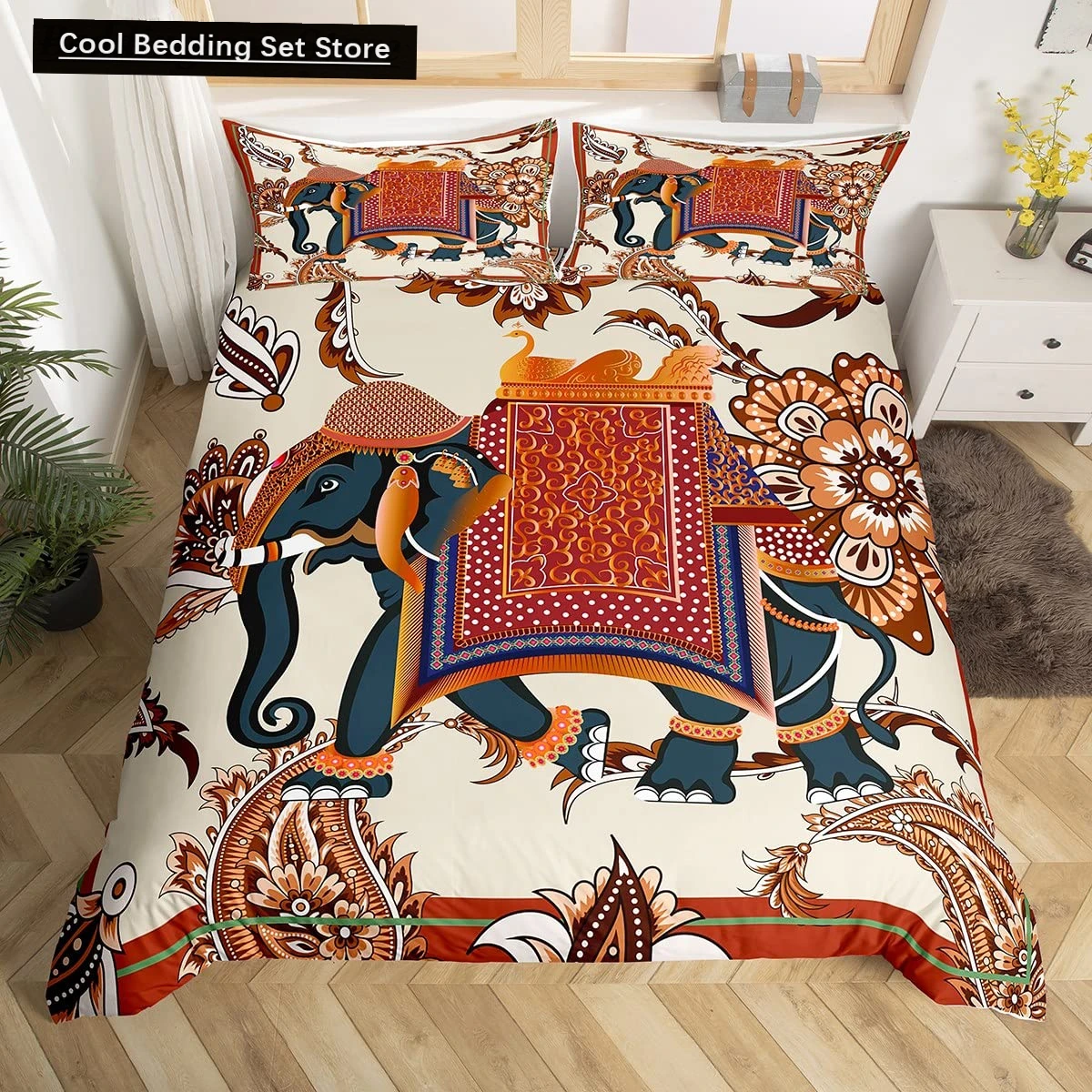 Tribal Ethnic Elephant Duvet Cover Exotic Style Bedding Set Boho Mandala Flower Paisley Quilt Cover Polyester Comforter Cover