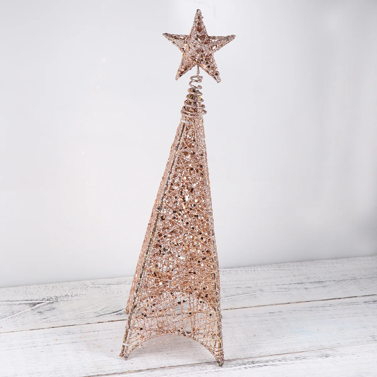 

Creative Tower Shaped Glowing Christmas Tree 40cm Rose Gold Wrought Iron Ornament Festival Decoration Glowing Christmas Tree