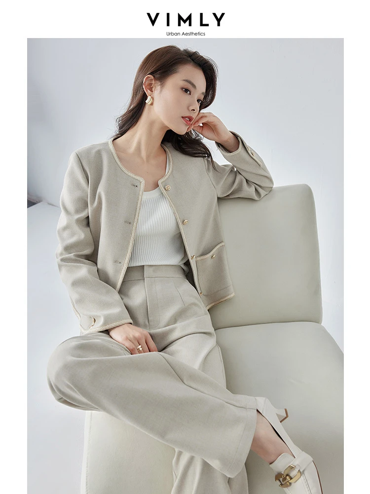 Vivly elegante Office Pant Suit Crop Jacket elastico in vita pantalone largo vestito a due pezzi donna 2024 primavera coordinati completi M5922