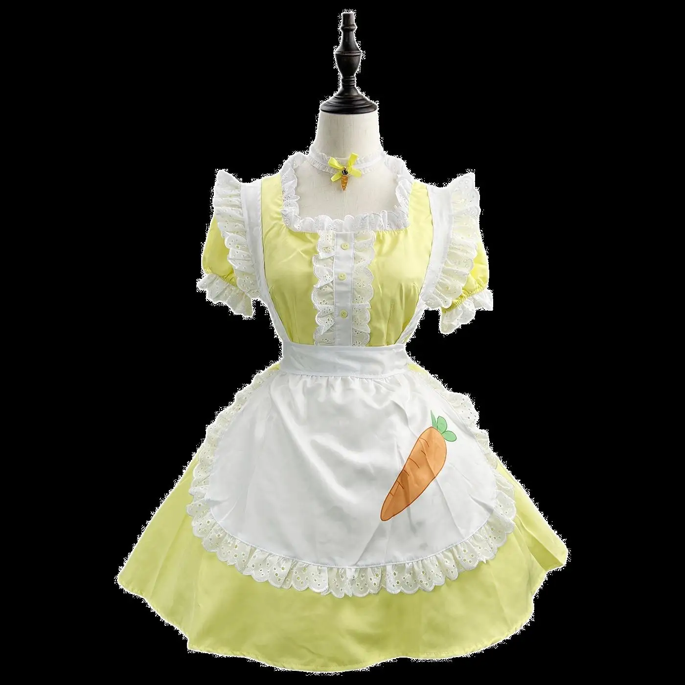 Color Cosplayer Yellow Maid Dress with Apron Coffee Servant Dress Up Square Neck Anime Lolita Cosplay Costume Women Uniform