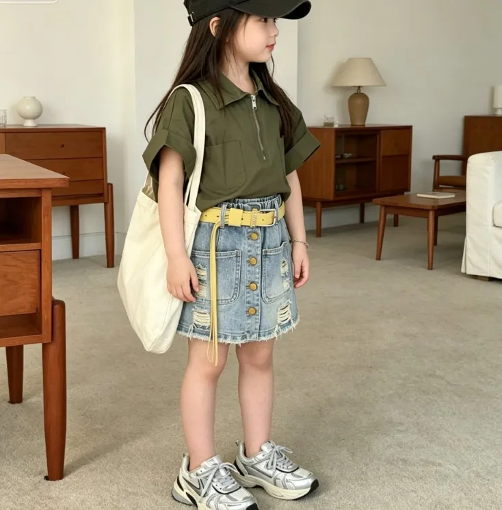 Con cinturón de regalo, nuevo estilo de jeans para niñas, ropa infantil de color sólido, pantalones de exterior para primavera y verano