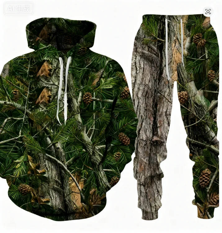 

Камуфляжная толстовка с капюшоном и 3D принтом для охоты, мужской спортивный костюм, комплект из 2 предметов, спортивная одежда для мужчин и женщин, спортивные костюмы унисекс