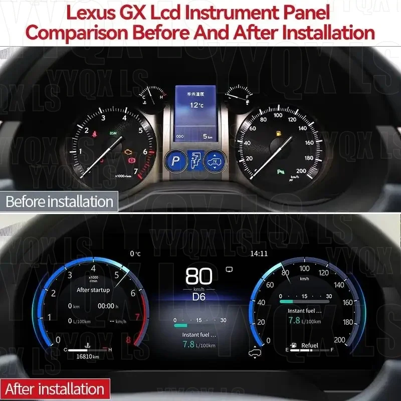 Plug and Play 12.3Inch Car Cluster Instrument Cluster Screen for Lexus GX400 GX460 2010-2016 Display Virtual Cockpit Dashboard