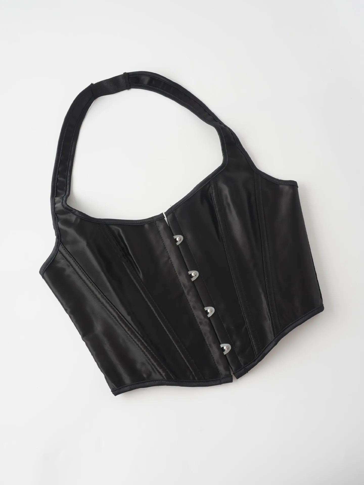 Top corsé de cuero sintético con cuello halter para mujer, con hebilla frontal, cordones en la espalda y diseño que estiliza la cintura. Bustier sexy para uso diario o en fiestas.