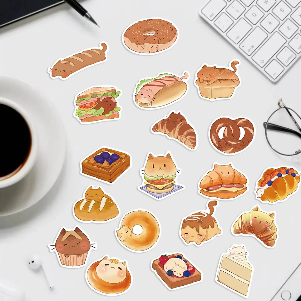 50 قطعة القطط الخبز الحلوى الكرتون الكتابة على الجدران ملصقات الهاتف الغيتار المحمول دفتر حقيبة زجاجات مياه ملصق مضاد للمياه الشارات #4