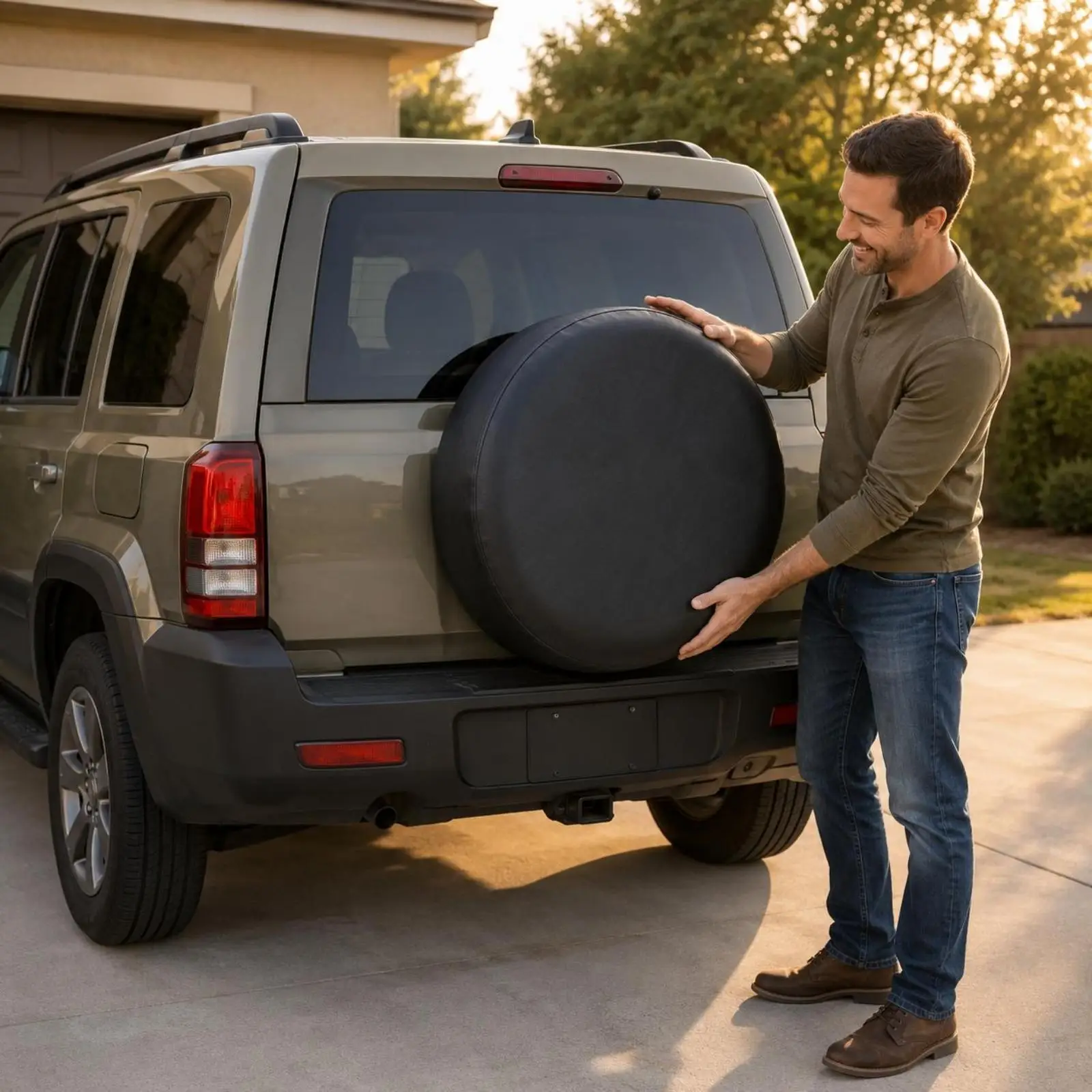 Textured Waterproof Tire Cover Faux Leather Dustproof Guard Universal Spare Wheel Protector for SUV Trailer Exterior