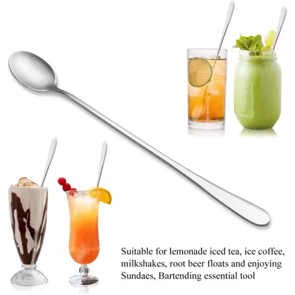 6pcs Milkshake Spoons Ice Tea Scoop Long Handled Dessert Spoon Food Grade Ice Cream Candy Tea Spoon Milkshake Coffee Steel Spoon view 5