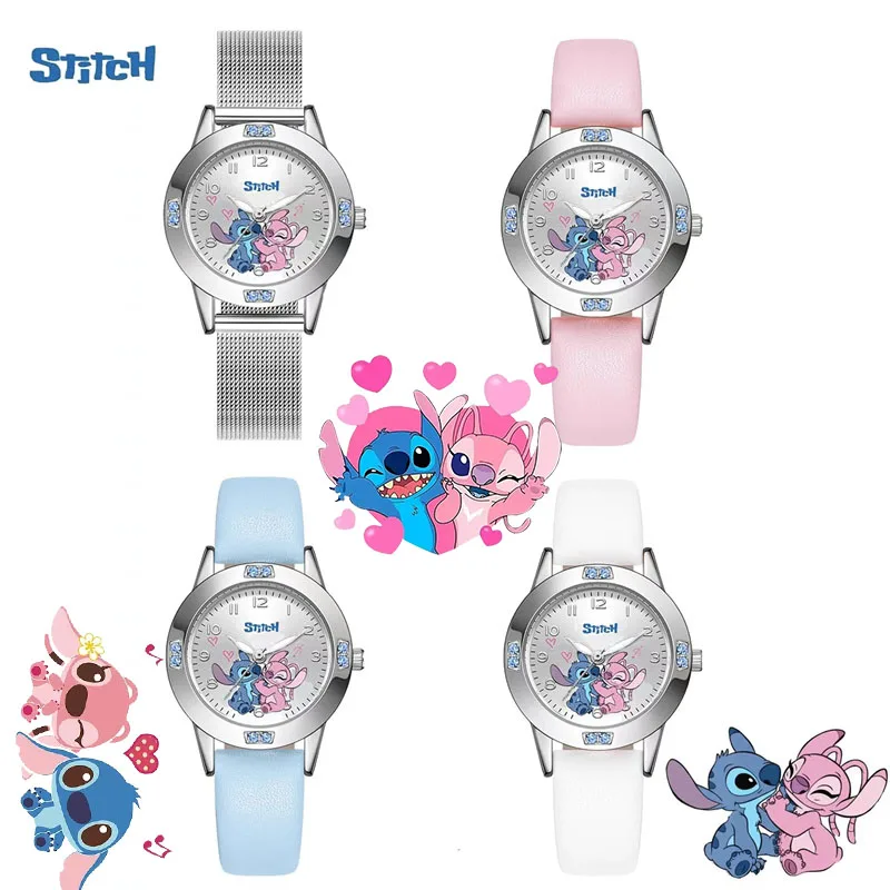 Disney Stitch Cartoon Ladies Girl Cintura in acciaio Cintura di alta qualità Set di diamanti Orologio al quarzo Orologi da donna Orologio al quarzo per bambini