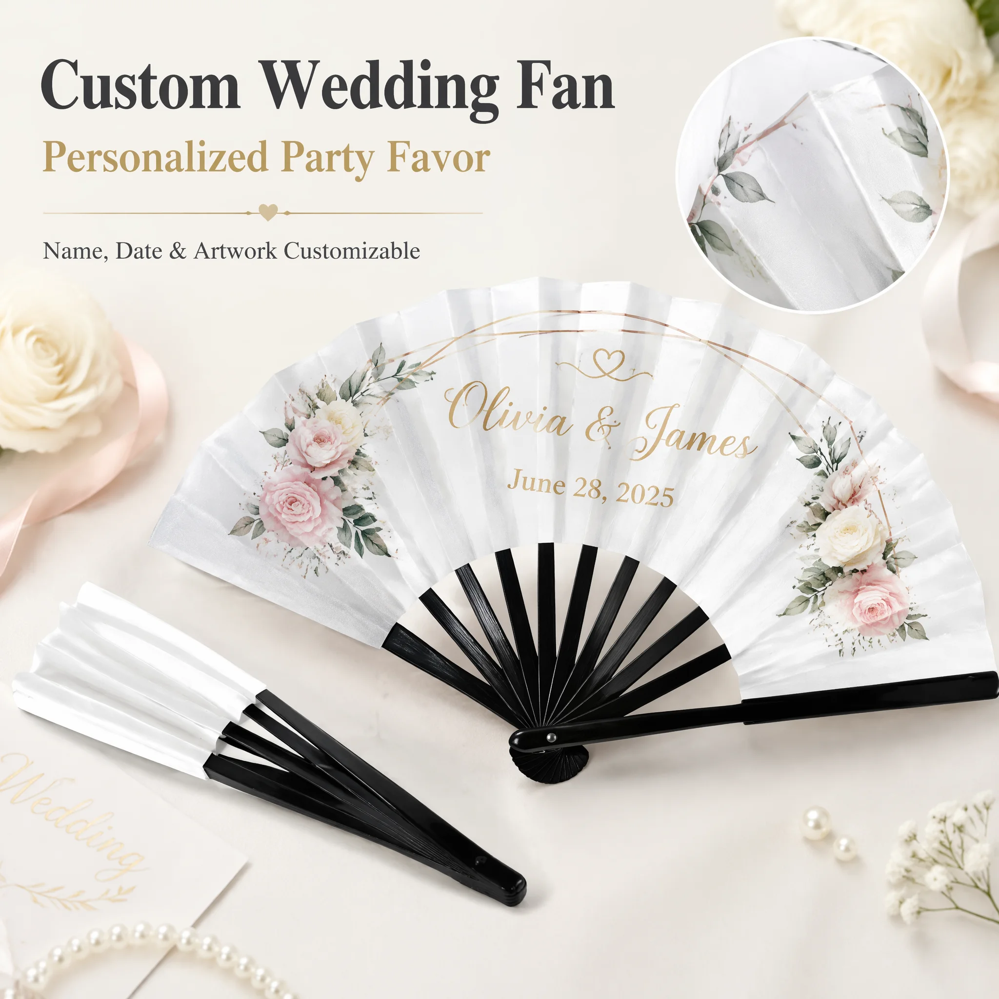 Custom Wedding Folding Fan 8 Inch Personalized Hand Fan with Name Date Party Favor Bridal Shower Wedding Decoration Guest Gift