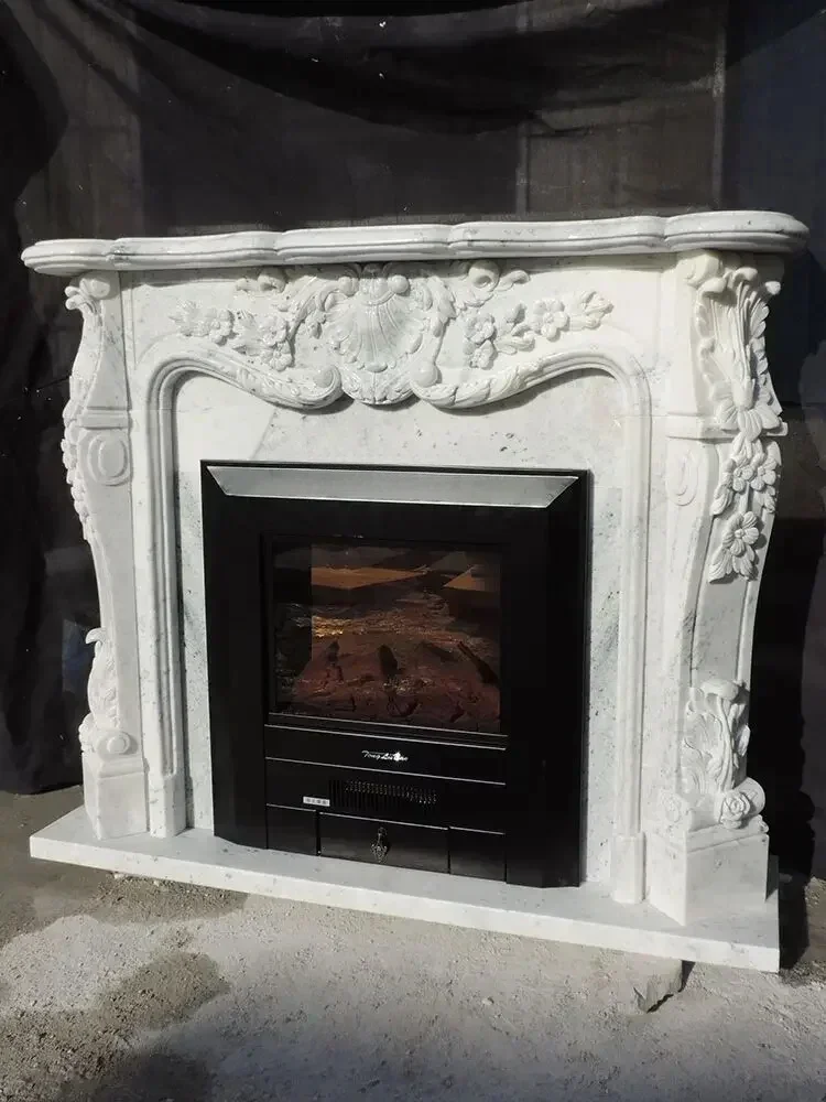 

YMarble Fireplace Stone Carving European Decoration Background Wall Relief Natural Stone Fireplace Mantel