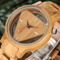 Geometric Mens Watches Superb Inverted Triangle Bamboo Wooden Band Clock Male Full Wooden Quartz Wristwatches Relogio Masculino