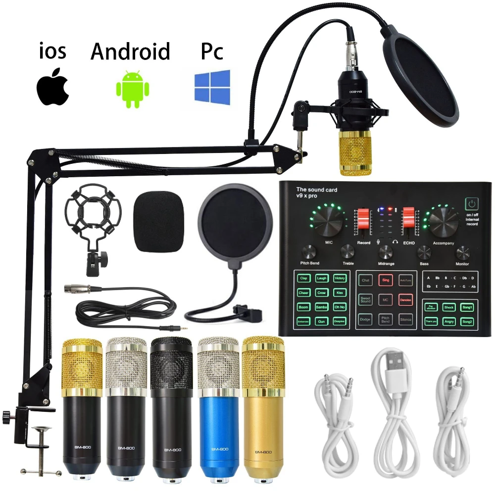 BM800 Professional Audio V9 Sound Card Set BM800 Mic Studio Condenser Microphone for Karaoke Podcast Recording Live Streaming