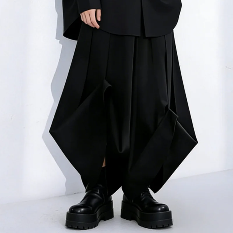 Men'S Casual Pants, Japanese Dark Style Irregular Culottes, Loose Wide-Leg Design Casual Pants, New Spring And Autumn Model A04
