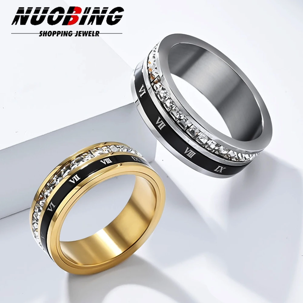 

Luxury Bling Zircon Roman Numerals Stainless Steel Couple Ring Fashion Female Fashion Party Wedding Jewelry Accessories ﻿