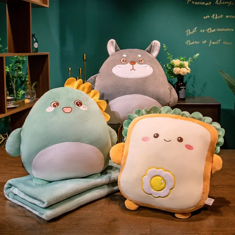 2-in-1 Plush Pillow Flange Plush Blanket,Cartoon Warm Hand Doll Office Nap Leg Cover Artifact Soft Comfortable Storage Design