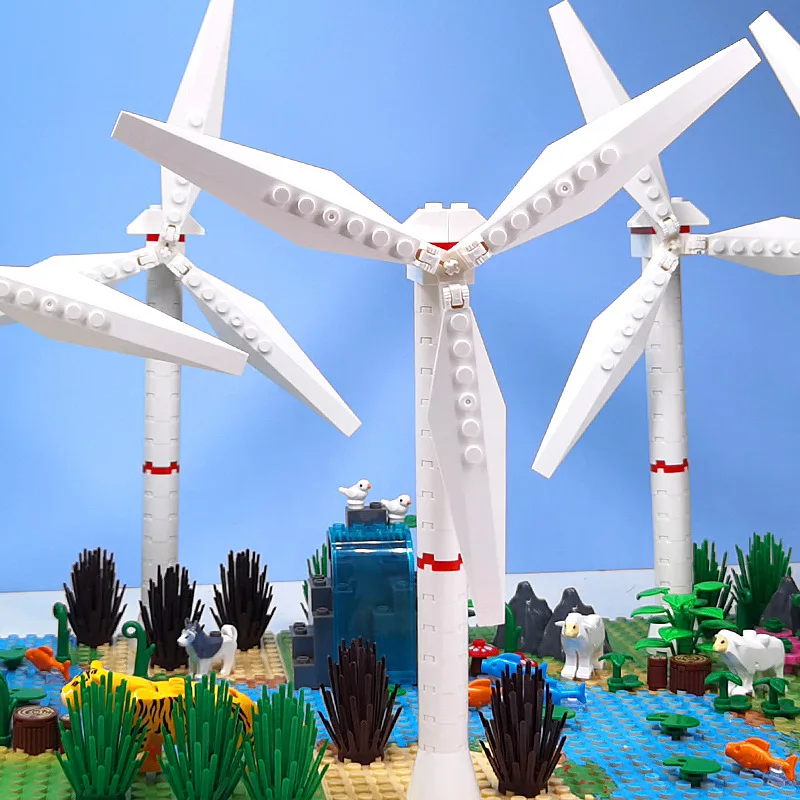 Wind Power Station Scene MOC Building Blocks Toys Bricks Kits Forest River Floor Parts Animal Fish Windmill Compatible With LEGO