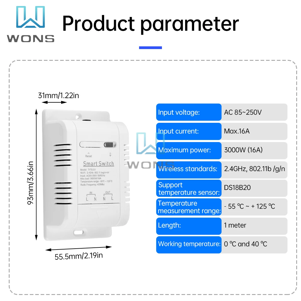 Tuya Wifi 16A 3000 واط الذكية درجة الحرارة والرطوبة التبديل مراقبة الطاقة مع ترموستات التحقيق الاستشعار لخزان الأسماك الدفيئة #4