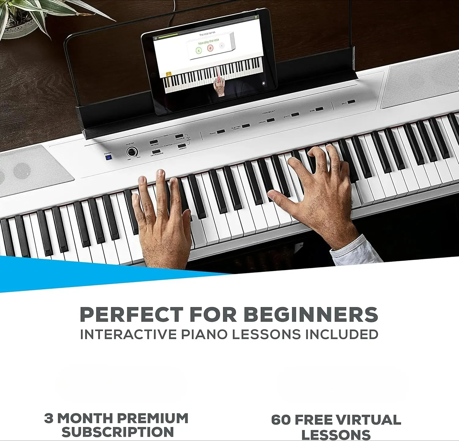 88 Key Digital Piano Keyboard with Semi Weighted Keys, 2x20W Speakers, 5 Voices, Layer and Lesson Mode