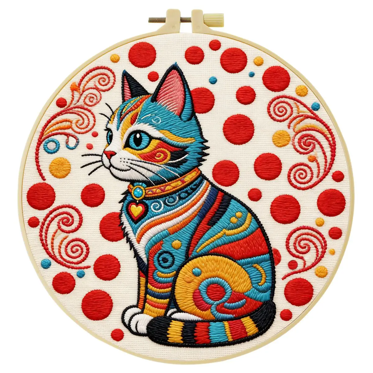 1 Stück 20X20CM/15X15CM 7,87/6,3 Zoll Tier - Katze Stickerei Starter-Kit DIY-Kit DIY-Stickerei-Set für Anfänger – Detail 3