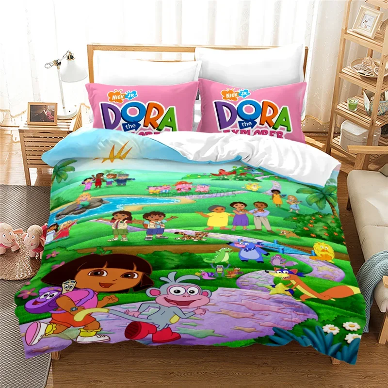 Cartoon Dora The Explorer 3d Bedding Set Duvet Cover Sets with Pillowcases Home Textile Kids Baby Single Double Queen King Size