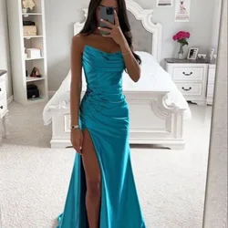 2024 Exquisite Silk Satin Maxi Prom Dress Slit Evening Gown Evening Gown Graduation Homecoming Gown Strapless Gown Customized