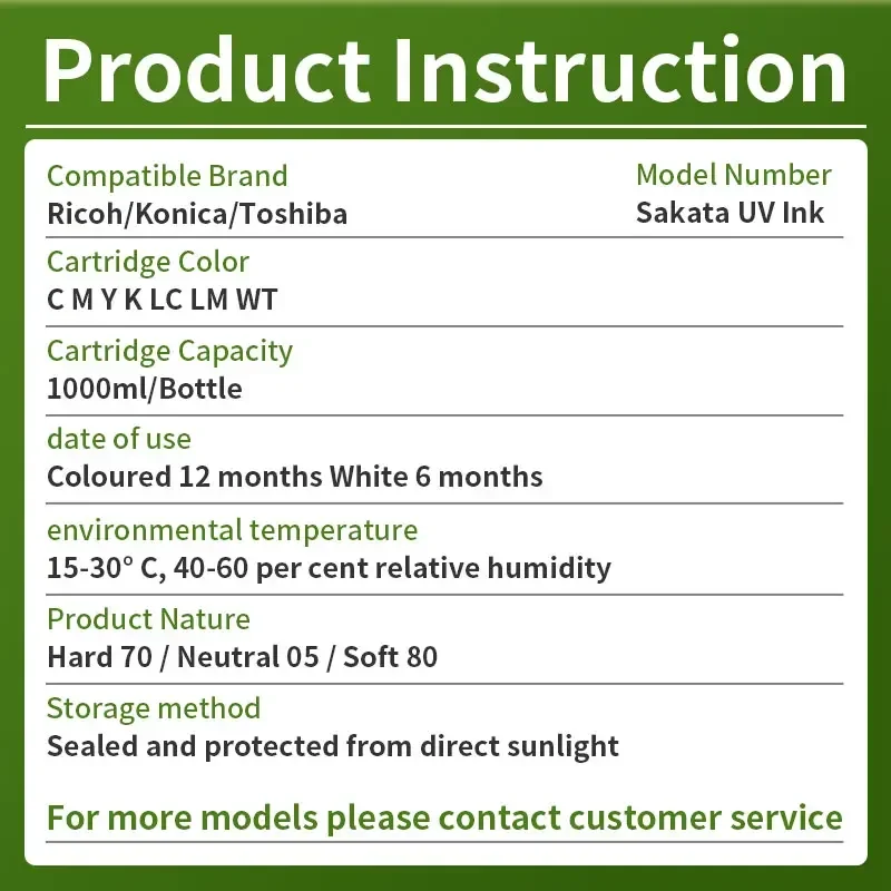 Compatible Sakata UV Ink Toshiba CE4 Ricoh G4 G5 Seiko Konica 1024 Printhead Ink Flatbed Printer Neutral Soft Ink JHV-70 05 80