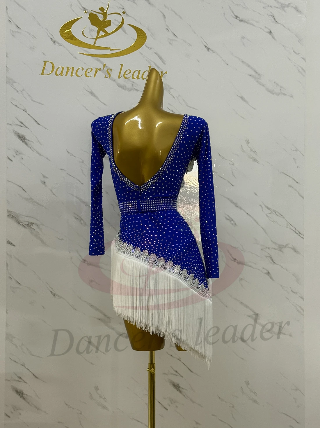 ملابس رقص اللاتينية AB Stone الإناث الكبار الأطفال الراقية مخصص الأبيض طوق شرابة تنورة سوداء بركة فستان السامبا