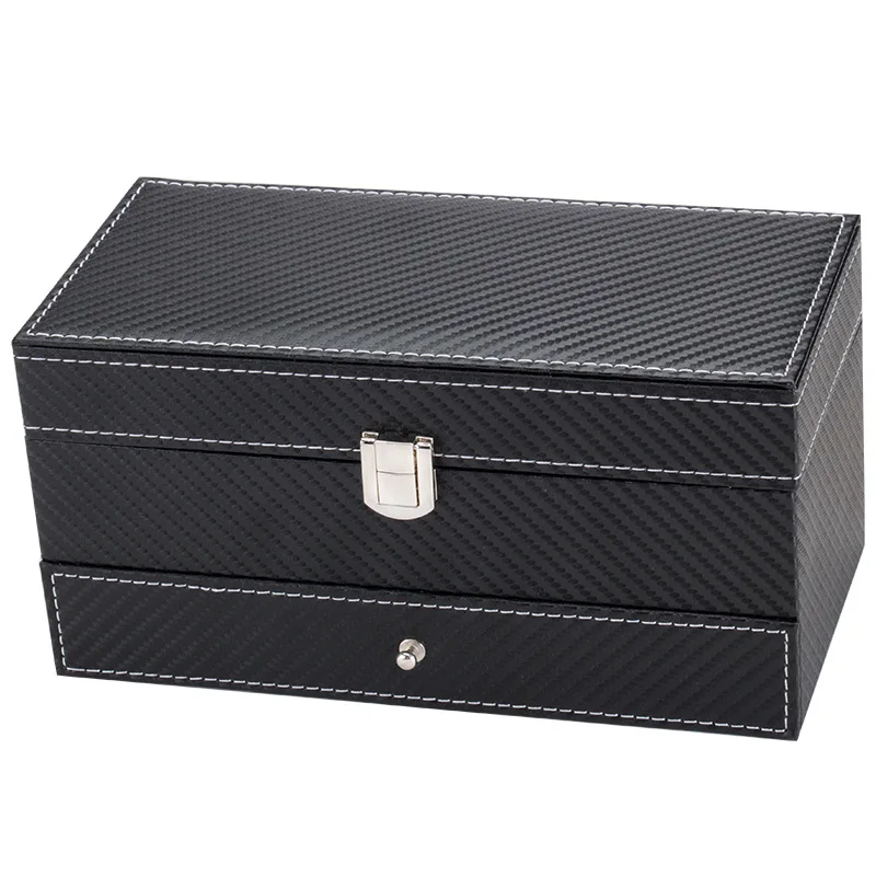 Double Jewelry Watch Case Carbon Fiber Pu Leather Men Jewellery  Boxes and Jewelry Organizer Watches Accessories Watch Exhi Box