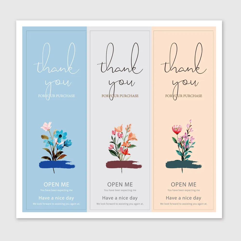 30〜60個の花,ありがとうございます,購入した長方形のシーリングラベル,小さなビジネスギフトの装飾ステッカー